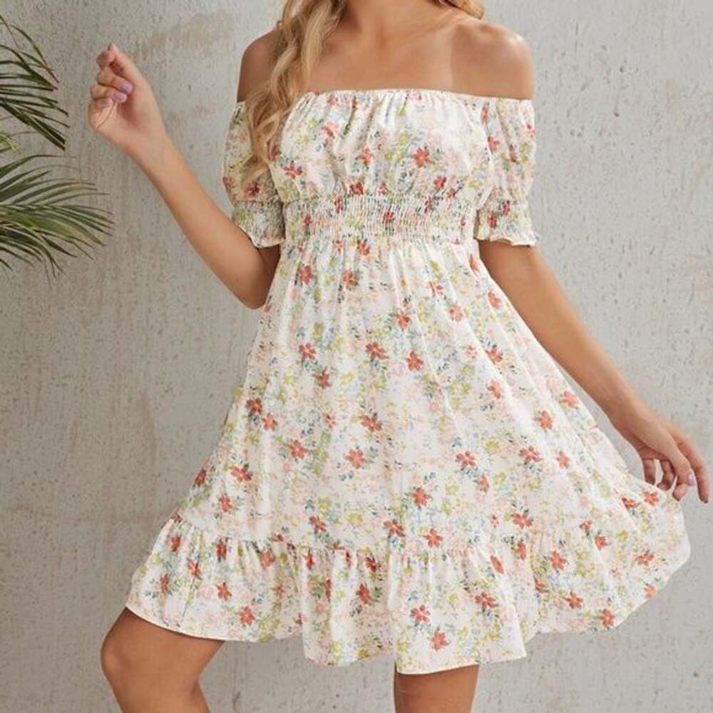MATERNITY Pink Floral Off Shoulder Ruffle Dress